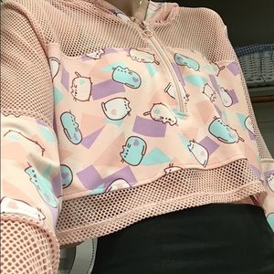 Pink Pusheen cat Lg crop top